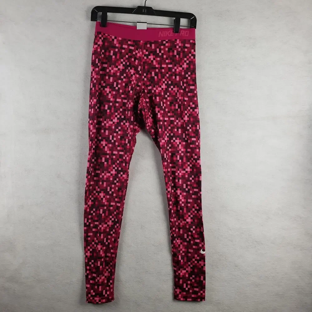 Nike Pro Women's L Dri Fit Athletic Leggings Hot Pink Pixel Print Urban Camo